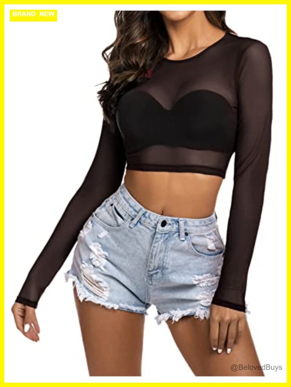 Sheer Mesh Crop Top Long Sleeve See Through Clubwear